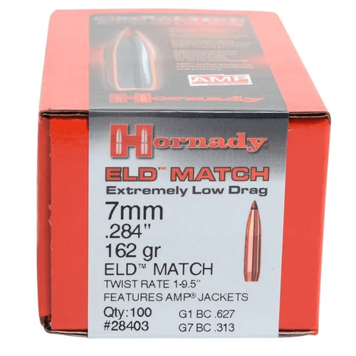 Hornady ELD Match 284 Cal/7mm (284 Diameter) 162 Grain Bullets Boat Tail 100 Count Box
