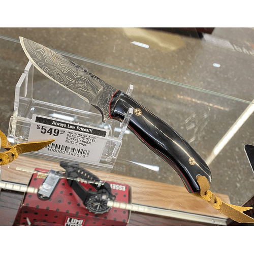 NIGHTHAWK K300 DAMASCUS STEEL, BUFFALO HORN, MOSAIC PINS