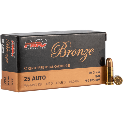 PMC 25A Bronze 25 ACP 50 gr Full Metal Jacket 50 Per Box 20 Cs