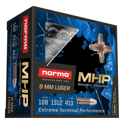 Norma Home Defense Ammunition 9mm Luger 108 Grain Monolith Hollow Point Box of 20