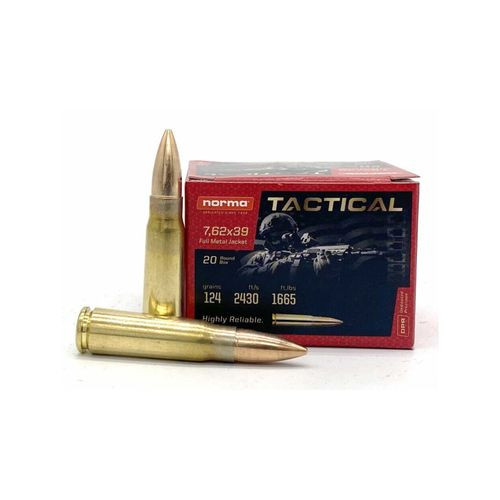 Norma Tactical 7.62x39mm 124gr FMJ Brass 20rd Box