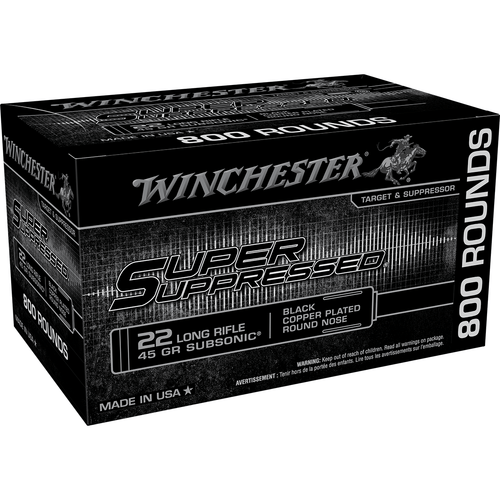 Winchester Ammo Super Suppressed 22 LR 45 gr Black Copper Plated Round Nose - SUP22LRB