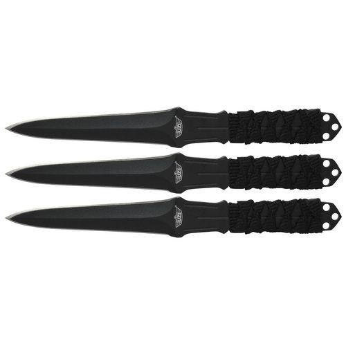 Uzi Accessories UZKTRW003 Throwing Knives Triple Set 3" Fixed Straight Edge Plain Black Stainless Steel Blade/Black Nylon Cord Wrapped Handle