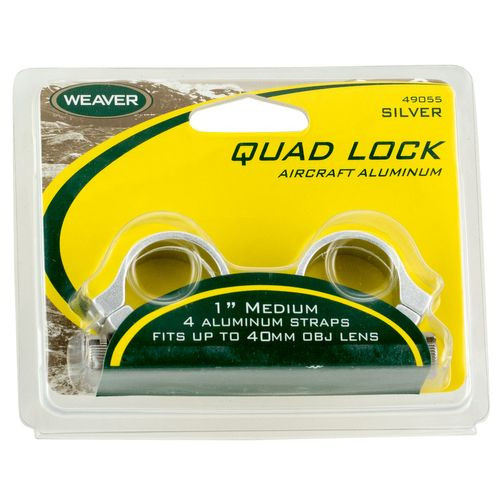 Weaver Mounts 49056 Scope Ring Set Quad Lock High Quick Detach 1" Silver Aluminum