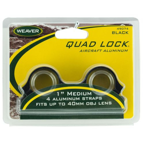 Weaver Mounts 49074 Scope Ring Set Quad Lock Medium Quick Detach 1" Black Aluminum