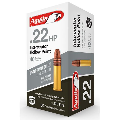 Aguila 1B220321 Interceptor 22 LR 40 gr Copper Plated Hollow Point (CPHP) 50 Bx/20 Cs Aguila 1B220321 Interceptor 22 LR 40 gr Copper Plated Hollow Point (CPHP) 50 Bx/20 Cs