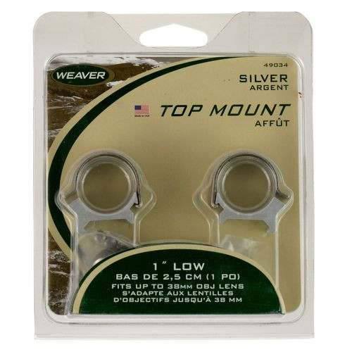 Weaver Mounts 49036 Scope Ring Set Top Mount Extra High Quick Detach 1" Silver Aluminum