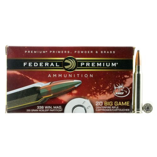 Federal P338B2 Premium  338 Win Mag 250 gr Nosler Partition (NP) 20 Bx/ 10 Cs