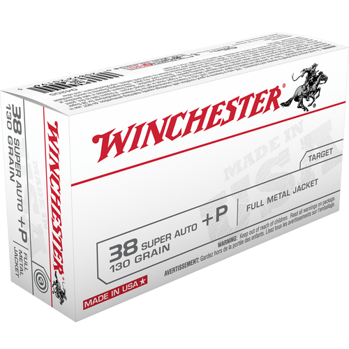 Winchester Ammo Q4205 USA  38 Super +P 130 gr Full Metal Jacket (FMJ) 50 Bx/ 10 Cs