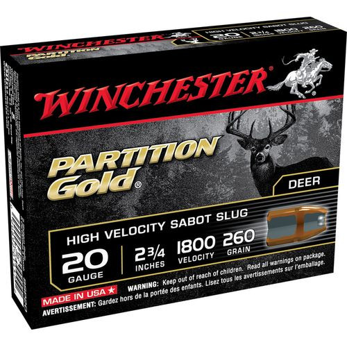 Winchester Ammo SSP20 Partition Gold  20 Gauge 2.75" 260 GR HV Sabot Slug Shot 5 Bx/ 20 Cs Winchester Ammo SSP20 Partition Gold  20 Gauge 2.75" 260 GR HV Sabot Slug Shot 5 Bx/ 20 Cs