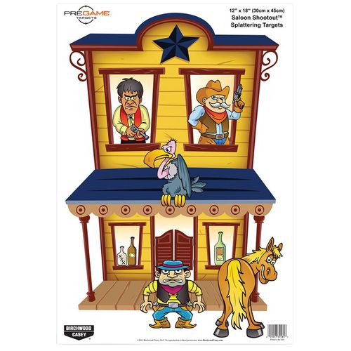 Birchwood Casey 35564 Pregame  Saloon Shootout Hanging Paper Target 12" x 18" 8 Per Pack