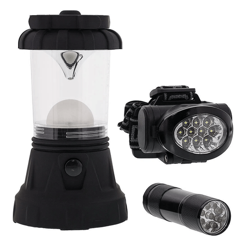 Sona Enterprises 3 Piece Camping LED Lighting Set - Includes Lantern, Headlamp, and Handheld