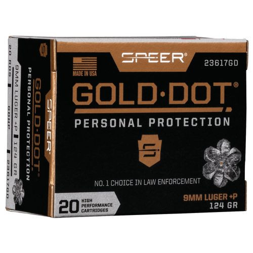 Speer 23617GD Gold Dot Personal Protection 9mm Luger +P 124 gr Hollow Point 20 Per Box-604544647228
