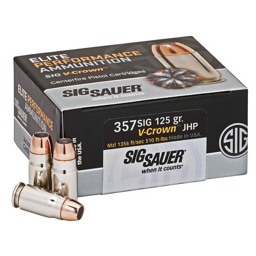 Sig Sauer E357S150 Elite V-Crown  357 Sig 125 gr Jacketed Hollow Point (JHP) 50 Bx/ 10 Cs