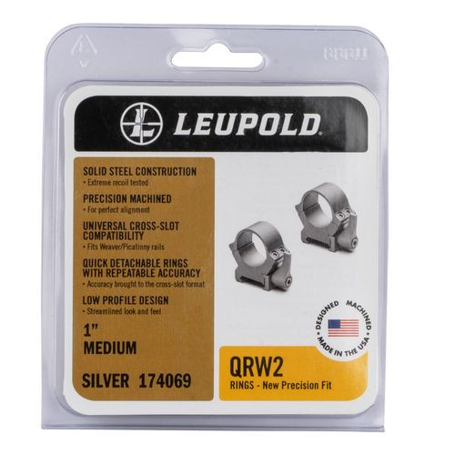 Leupold 174069 QRW2 Scope Ring Set Picatinny/Weaver Medium 1" Silver Steel