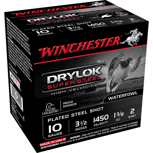 Winchester Ammo SSH102 Drylok Super Steel High Velocity 10 Gauge 3.50" 1 3/8 oz 2 Shot 25 Per Box 10 Cs