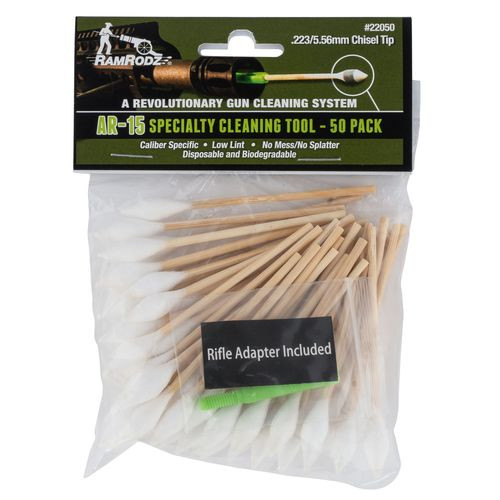 RamRodz 22050 Chisel Tip Specialty Cleaning Tool 223 Rem,5.56x45mm NATO Cotton Top w/Bamboo Handle 50 Per Pack