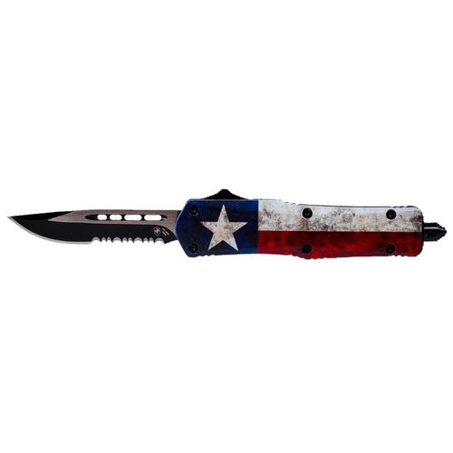 Templar Knife SCAP631 Captain Gen II Small 2.25" OTF Drop Point Part Serrated Black 440C SS Blade Red/Blue/White Star Zinc Aluminum Alloy Handle
