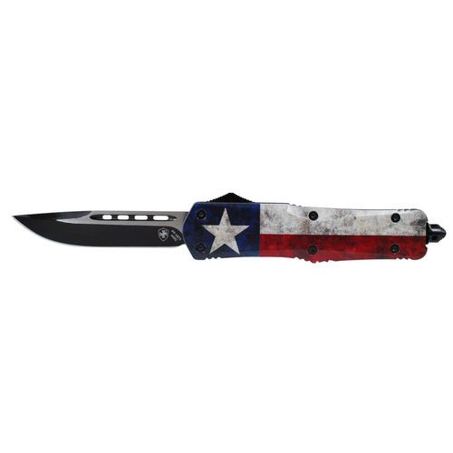 Templar Knife LCAP331 Captain Gen II Large 3.50" OTF Drop Point Plain Black 440C SS Blade Red/Blue/White Star Zinc Aluminum Alloy Handle
