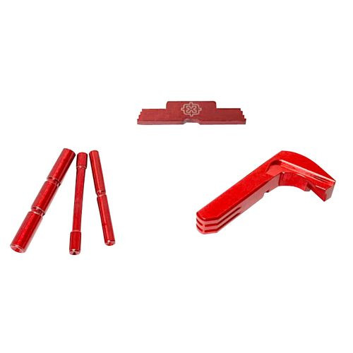 Cross Armory CRG4OKRD 3 Piece Kit  Dimpled Pin Set, Extended Magazine Catch & Extended Slide Lock Red Anodized Aluminum/Steel for Most Glock Gen4