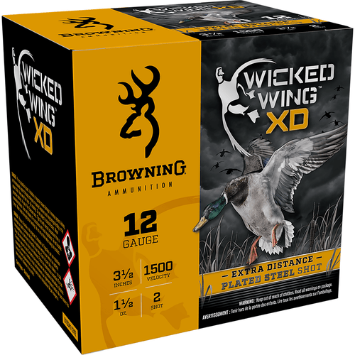 Browning Ammo B193411242 Wicked Wing XD 12 Gauge 3.50" 1 1/2 oz 2 Shot 25 Per Box-020892023055