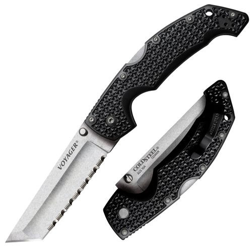 Cold Steel CS29AXC Voyager XL 5.50" Folding Clip Point Plain Japanese AUS-10A SS Blade Griv-Ex Black Handle