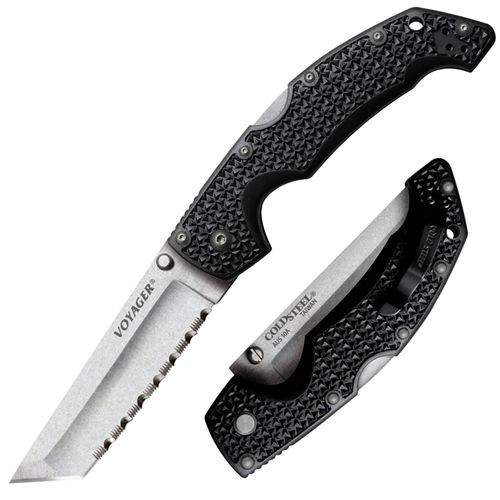 Cold Steel CS29ATS Voyager XL 5.50" Folding Tanto Serrated Japanese AUS-10A SS Blade Griv-Ex Black Handle