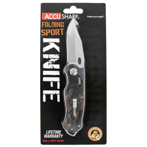 AccuSharp 704C Sport  3" Folding Plain Stainless Steel Blade Camo Anodized Aluminum Handle