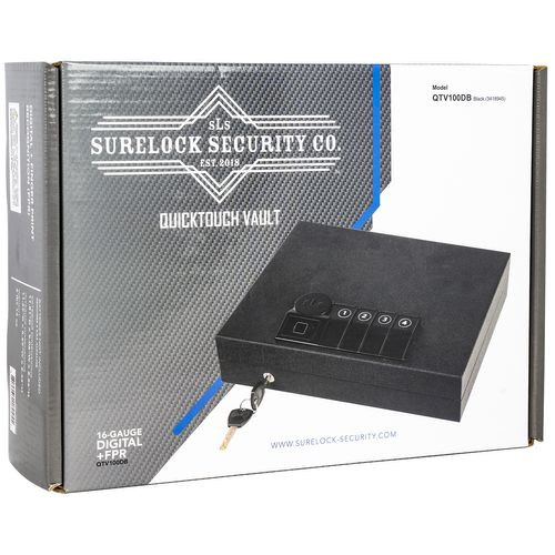 Surelock Security 3418945 QuickTouch 100 Digital Keypad/Biometric/Key Entry Matte Black Steel Holds 1 Handgun 2.56"H x 9.06"W x11.81"D