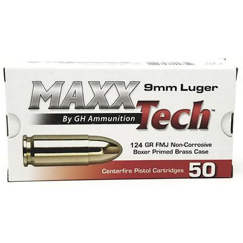 MaxxTech PTGB9124B 9mm Luger 124 gr Full Metal Jacket (FMJ) 50rds