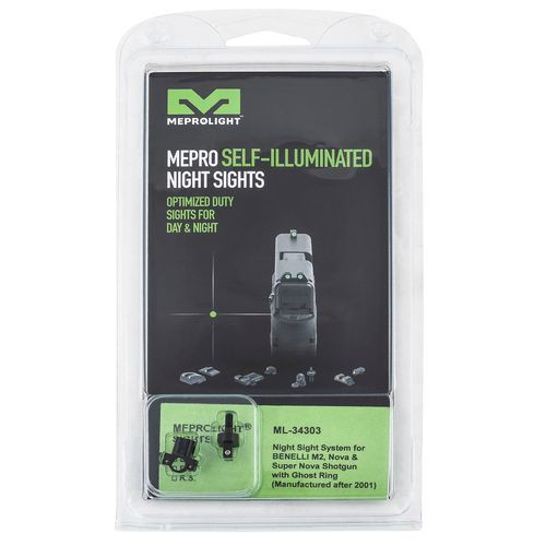 Meprolight USA 1343033101 Mepro Tru-Dot Shotgun Sights Self-Illuminated Fixed Green Tritium Front & Rear Black Frame for Benelli M2, Nova