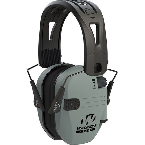 Walker's GWP-RSEMRH-BGY Razor Slim Electronic Muff 23 dB Over the Head Polymer Battleship Gray Ear Cups with Black Tacti-Grip Headband