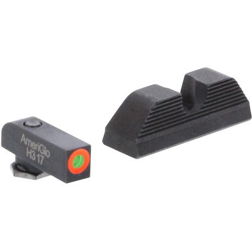 AmeriGlo GL5353 UC Set  3-Dot Tritium Green with Orange Outline Front, Black Serrated U-Notch Rear Black Frame for Glock 17,19,19x,26,34,45 Gen5