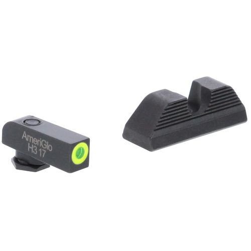 AmeriGlo GL352 UC Set  3-Dot Tritium Green with LimeLumi Outline Front, Black Serrated U-Notch Rear Black Frame for Glock 42,43,43x,48 Gen1-5