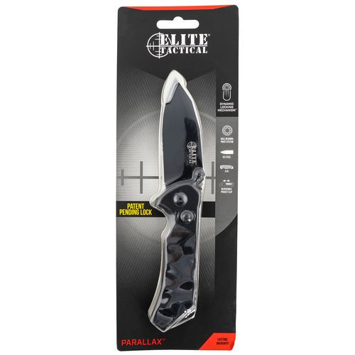 Elite Tactical ETFDR005BKCS Parallax  3.50" Folding Drop Point Plain Black D2 Steel Blade G10 Black Handle
