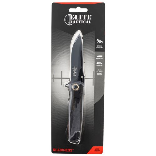 Elite Tactical ETA001BKCS Readiness  3.50" Folding Drop Point Plain Black 8Cr13MoV SS Blade G10 Black Handle