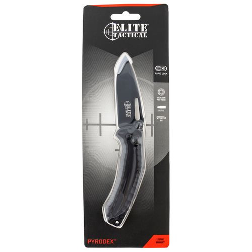 Elite Tactical ETFDR008BKCS Pyrodex  3.50" Folding Drop Point Plain Black Stainless Steel Blade G10 Black Handle