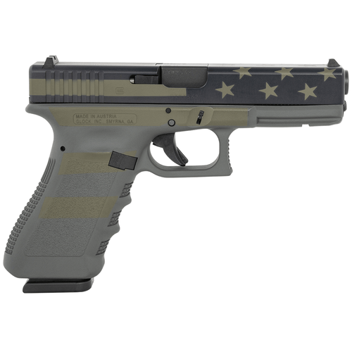 Glock PI2250204OP G22 Gen3 Full Size 40 S&W 15+1 4.49" Black Steel Barrel, Operator Flag Cerakote Serrated Slide, Operator Flag Cerakote Polymer Frame w/Picatinny Rail, Operator Flag Textured w/Interchangeable Backstraps Grip, Ambidextrous - Left