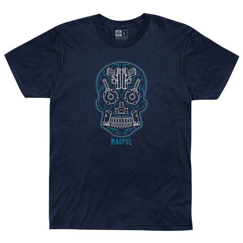 Magpul MAG1217411S Sugar Skull Men's T-Shirt Navy Heather Short Sleeve Small