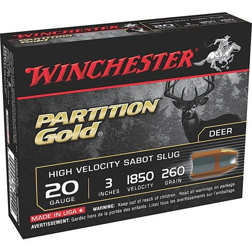 Winchester Ammo SSP203 Partition Gold High Velocity 20 Gauge 3" 260 GR Sabot Slug Shot 5 Bx/ 20 Cs