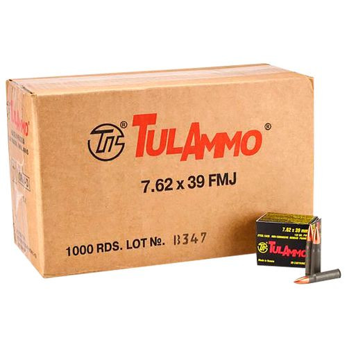 Tula Ammo UL076201 Centerfire Rifle  7.62x39mm 122 gr Full Metal Jacket (FMJ) 1000 Bx/ 1 Cs