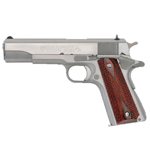 Colt O1070A1CS 1911 Government Series 70 45 ACP Pistol 5" Barrel 8+1 Brushed Stainless Steel Double Diamond Checkered Wood Grip