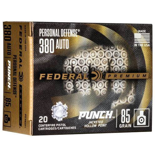 Federal PD380P1 Premium Personal Defense Punch 380 ACP 85 gr Jacketed Hollow Point (JHP) 20 Per Box/10 Cs