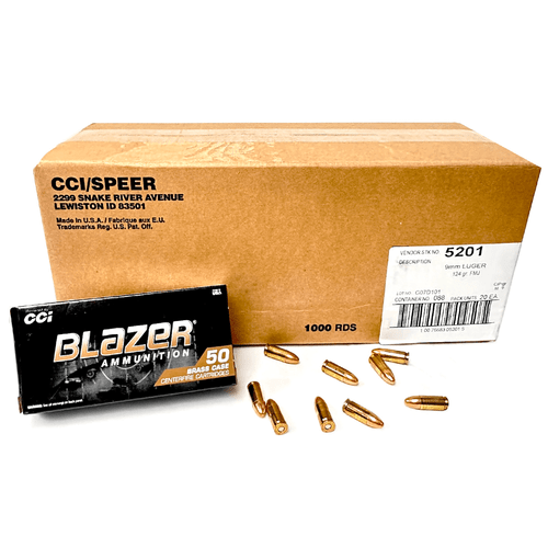 Blazer Brass 9mm 124 Grain FMJ Ammunition 1000 Round Case and 50 Round Box