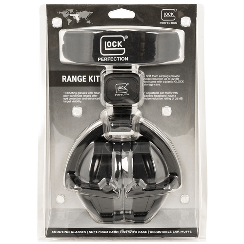 Glock AP60220 Range Kit  Includes Shooting Glasses, 32dB Foam Ear Plugs w/Case, 25dB Adjustable Over The Head Ear Muff, Adult