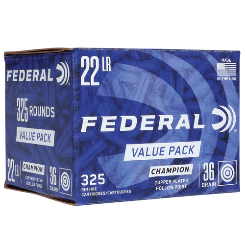 Federal 725 Champion Training Value Pack 22 LR 36 gr Copper Plated Hollow Point 325 Per Box