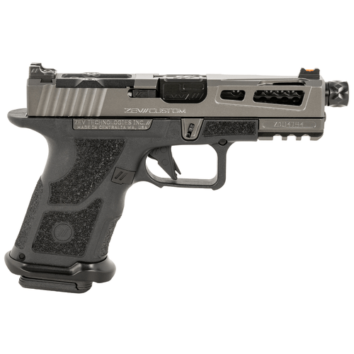 ZEV OZ9CGRYCPTPRZFGRYBTH OZ9 Combat Compact 9mm Luger 15+1 (2) 4.50" Threaded/Fluted Barrel, Black Picatinny Rail Polymer Frame, Gray PrizeFighter RMR Optic Cut Ported Slide, Flared Magwell, Fiber Optic Sights