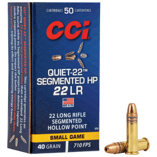 CCI 970 Quiet-22 Segmented HP 22 LR 40 gr Segmented Hollow Point 50 Per Box 100 Cs