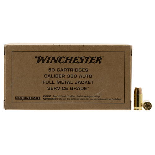 Winchester Ammo SG380W Service Grade 380 ACP 95 gr Full Metal Jacket Flat Nose 50 Per Box 10 Cs