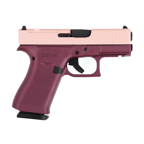 Glock G43X MOS Sub-Compact 9mm Luger 10+1, 3.41" Black GMB Barrel, Rose Gold Cerakote MOS Cut/Serrated Steel Slide, Black Cherry Cerakote Polymer Frame w/Beavertail & Picatinny Rail Ambidextrous Right Side